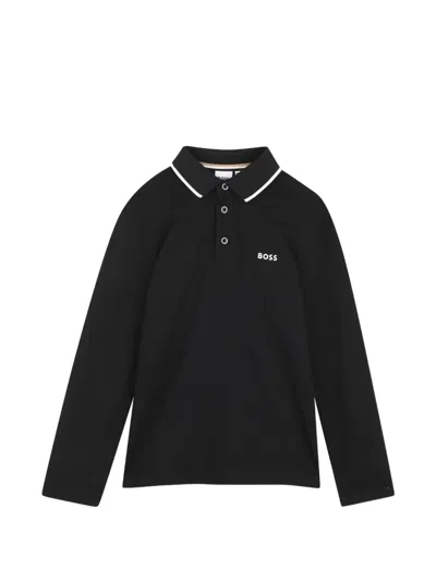Bosswear Kids' Logo-print Long-sleeved Polo Shirt In Black