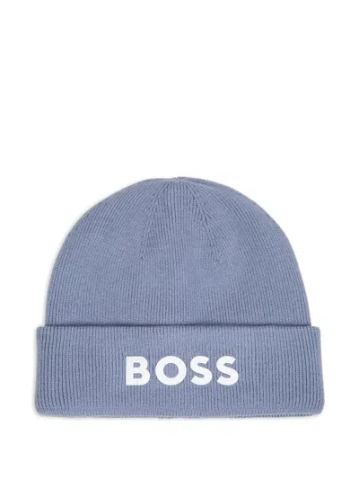 Bosswear Kids' Logo-print Ribbed Beanie Hat In Blue