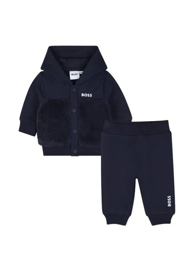 Bosswear Babies' Logo-print Shearling-panel Tracksuit Set In Blue