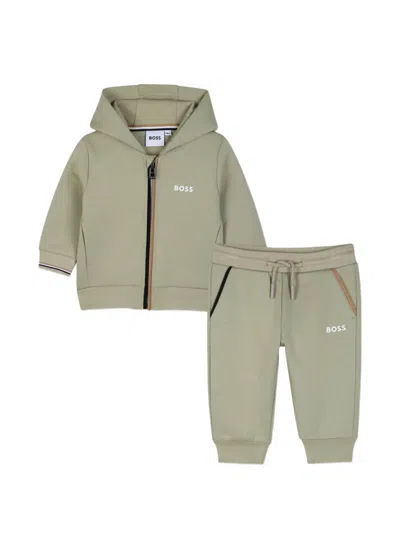 Bosswear Babies' Logo-print Zip-up Hoodie Track Pants Set In Green