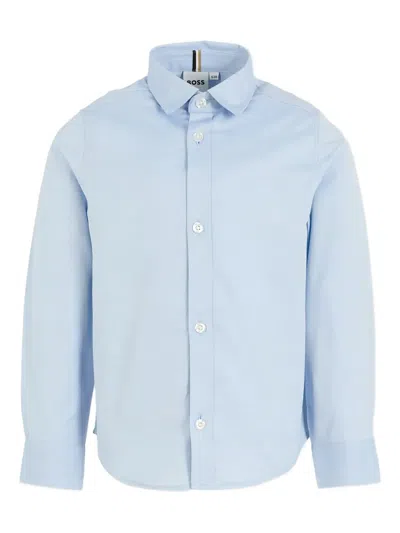 Bosswear Kids' Long-sleeve Embroidered Shirt In Blue