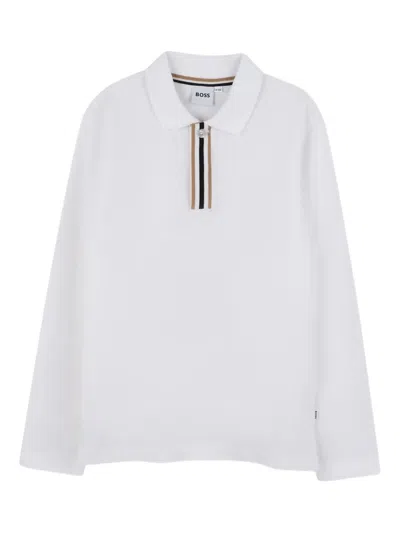 Bosswear Kids' Long-sleeve Logo-embroidered Polo Shirt In White