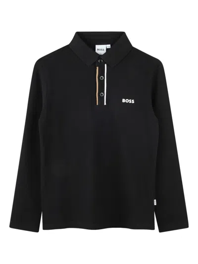 Bosswear Kids' Long-sleeve Polo Shirt In Black