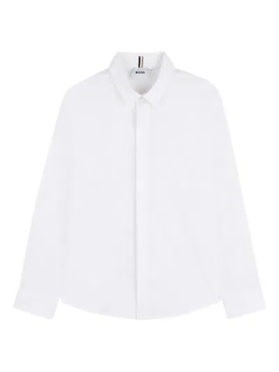 Bosswear Boss Kidswear Cotton-blend Concealed-placket Shirt In White