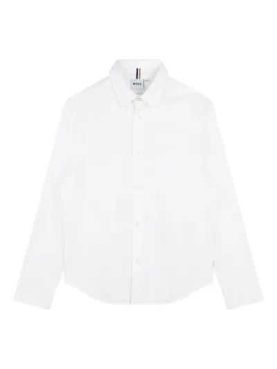 Bosswear Kids' Long-sleeved Logo-embroidered Shirt In White