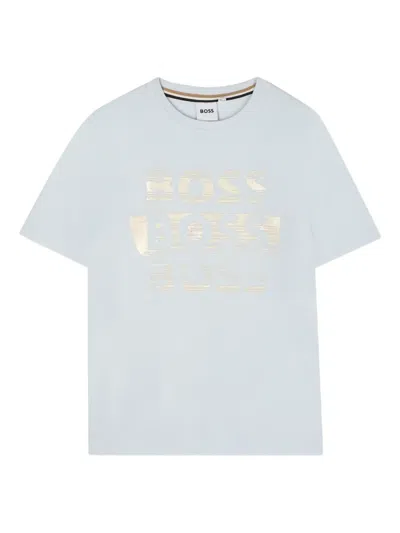 Bosswear Kids' Metallic-logo T-shirt In Blue