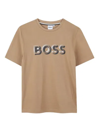 Bosswear Kids' Metallic-logo T-shirt In Brown