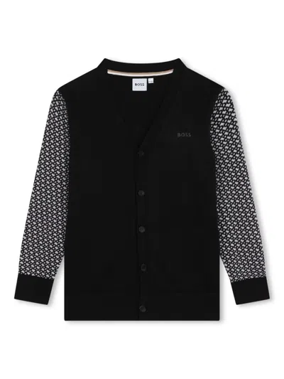 Bosswear Kids' Monogram-jacquard Cotton Jumper In Black