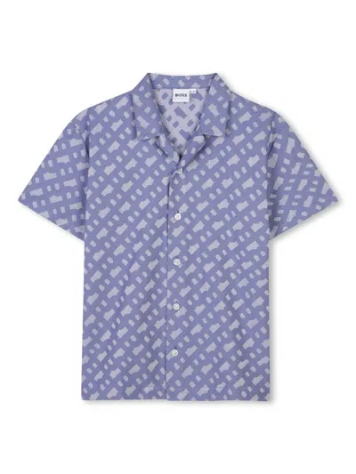 Bosswear Kids' Monogram Jacquard Cotton Shirt In Blue