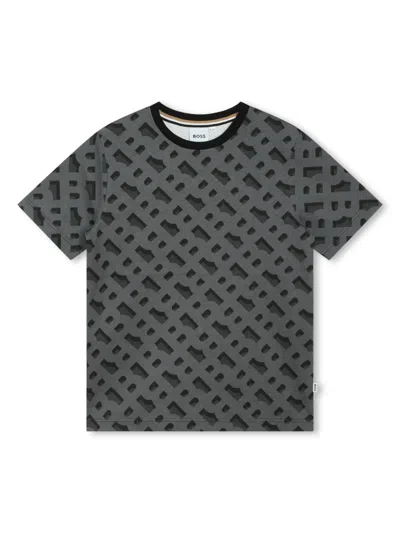 Bosswear Kids' Monogram-jacquard Cotton T-shirt In Black
