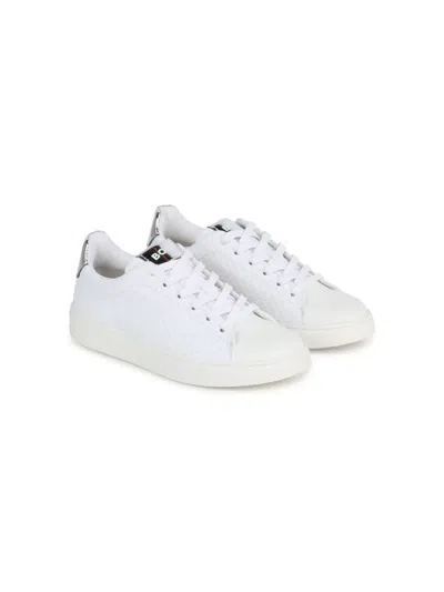Bosswear Kids' Monogram-jacquard Panelled Sneakers In White