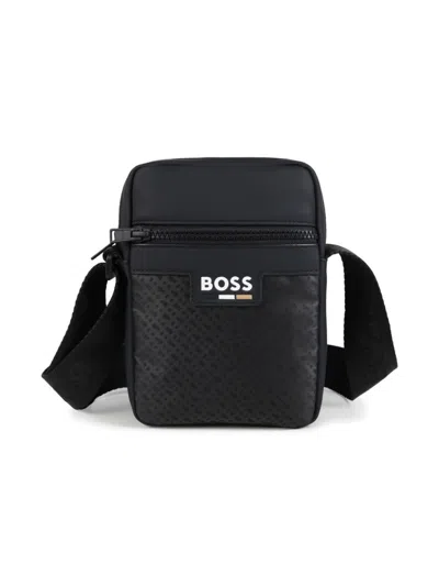 Bosswear Kids' Monogram-pattern Crossbody Bag In Black