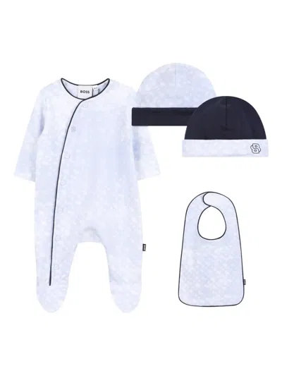 Bosswear Babies' Monogram-pattern Pajama Set In Blue