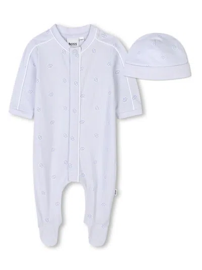 Bosswear Babies' Monogram-pattern Pajama Set In White