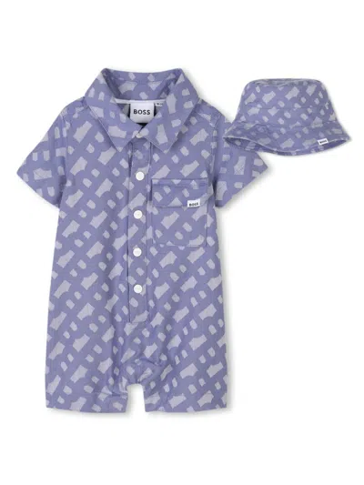 Bosswear Babies' Monogram-pattern Romper Set In Blue