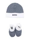 Bosswear Monogram-print Beanie Hat Set In Blue
