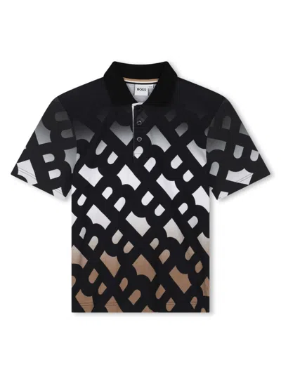 Bosswear Boss Kidswear Kids' Monogram Print Cotton Polo In Black
