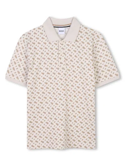 Bosswear Kids' Monogram Print Polo Shirt In Neutrals