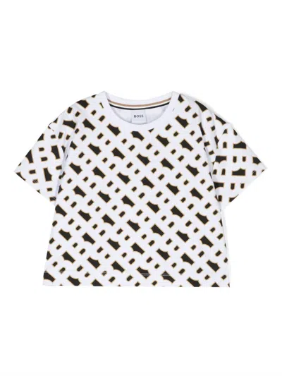 Bosswear Kids' Monogram-print Short-sleeve T-shirt In White