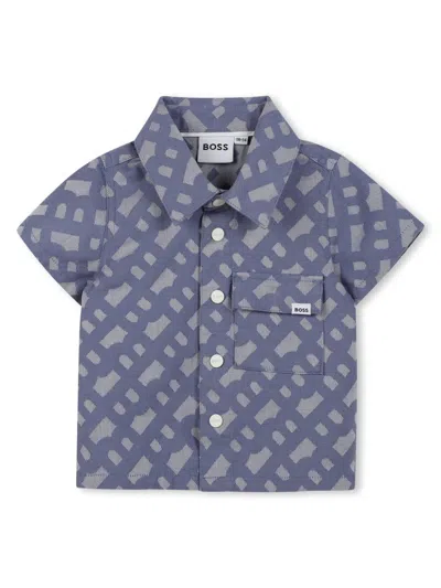 Bosswear Babies' Monogram Shirt And Shorts Set In Blue
