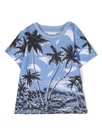 Bosswear Babies' Palm-tree Cotton T-shirt In Blue