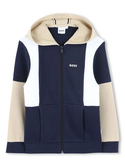 Bosswear Boss Kidswear Kids' Colorblock French Terry Zip Hoodie In Navy