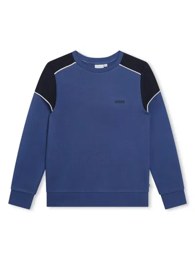 Bosswear Kids' Panelled Logo-print Cotton Sweatshirt In Blue