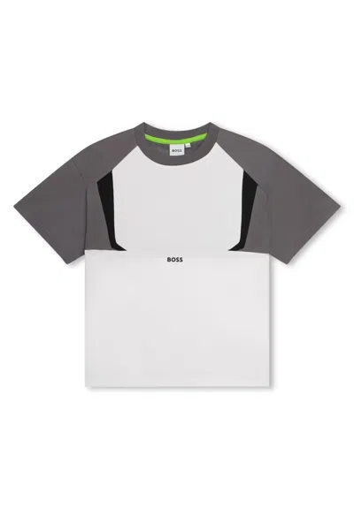 Bosswear Kids' Panelled Logo-print T-shirt In White