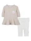 Bosswear Peplum Top And Ribbed Leggings Set In Neutral