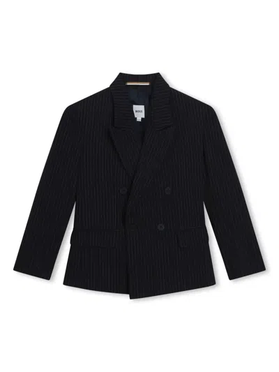 Bosswear Kids' Pinstripe-pattern Double-breasted Blazer In Blue