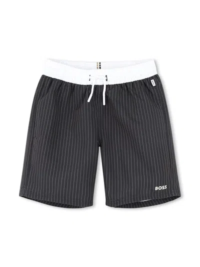Bosswear Kids' Pinstriped Swim Shorts In Black