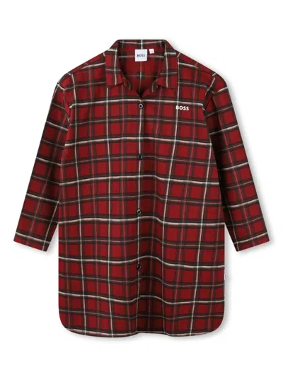 Bosswear Kids' Plaid-check Cotton Nightdress In Red