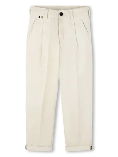 Bosswear Kids' Pleat-detail Trousers In Neutrals