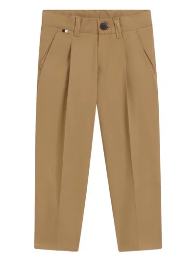 Bosswear Kids' Pleat-detailed Trousers In Brown