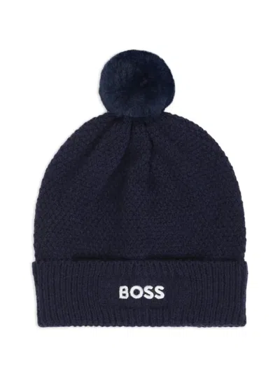 Bosswear Babies' Pompom-detail Knitted Beanie Hat In Blue