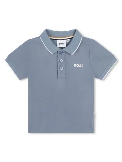 Bosswear Babies' Printed Cotton Polo Shirt In Blue