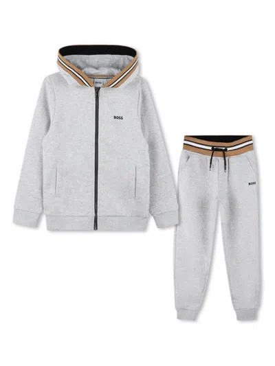 Bosswear Kids' Printed Trimmed Tracksuit Set In Grey