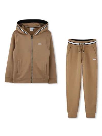 Bosswear Kids' Printed Trimmed Tracksuit Set In Neutrals