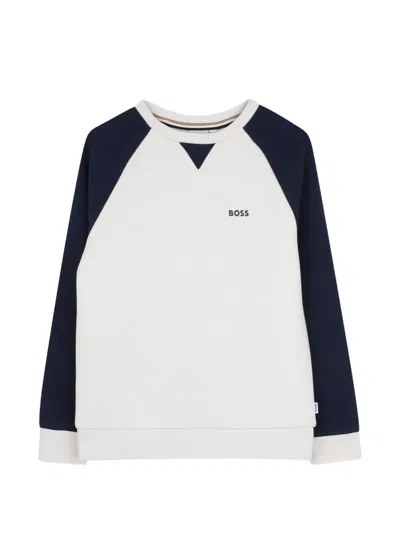 Bosswear Kids' Raglan-sleeve Logo-print Sweatshirt In White