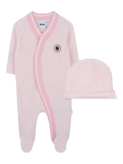 Bosswear Ribbed Wrap-front Babygrow Set In Neutral