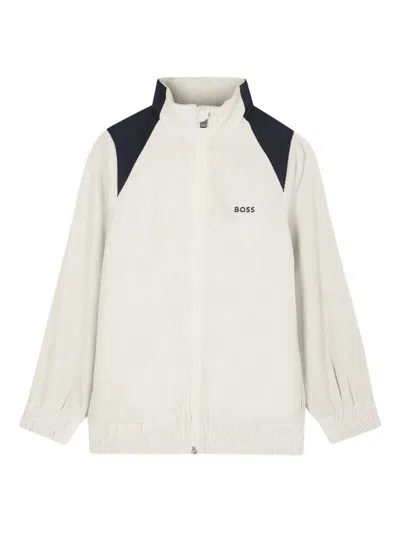 Bosswear Kids' Ribbed Zip-up Jacket In White