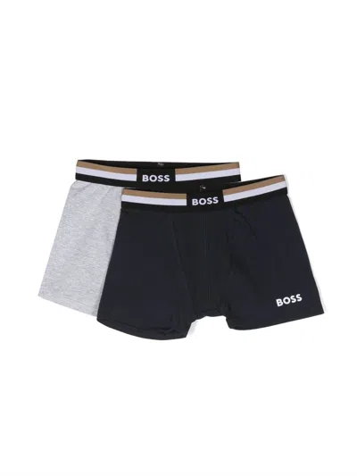 Bosswear Kids' Set Of Two Logo-print Boxers In Blue