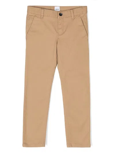Bosswear Kids' Straight-leg Stretch-cotton Chinos In Brown