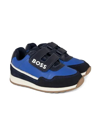 Bosswear Kids' Strap Detail Leather Trainers In Blue