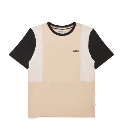 Bosswear Kids' Stretch-cotton Logo T-shirt In Beige