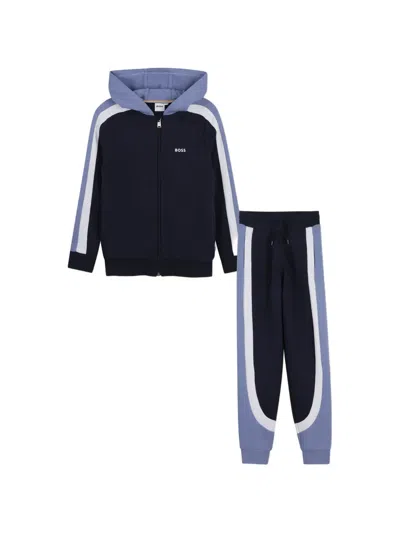 Bosswear Kids' Stripe-detail Hooded Tracksuit Set (set Of Two) In Blue