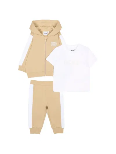Bosswear Babies' Stripe-detail Tracksuit Set In Brown
