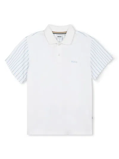 Bosswear Kids' Stripe-panel Logo-print Polo Shirt In White
