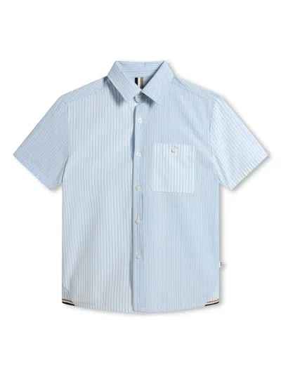 Bosswear Kids' Stripe-print Panelled Cotton Shirt In Blue