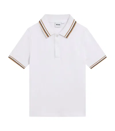 Bosswear Kids' Stripe-trim Logo Polo Shirt In White